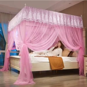 Luxury Lace Square Mosquito Net with Stainless Steel Frame | Princess Canopy Bed Tent for Double & Queen Sizes
