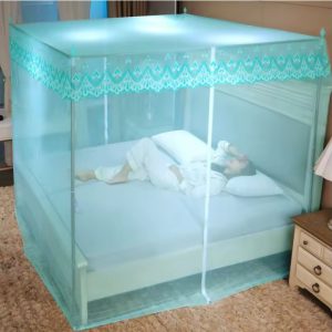 Romantic Square Lace Mosquito Net with Stainless Steel Frame | Princess Canopy for Single, Double, Queen Beds